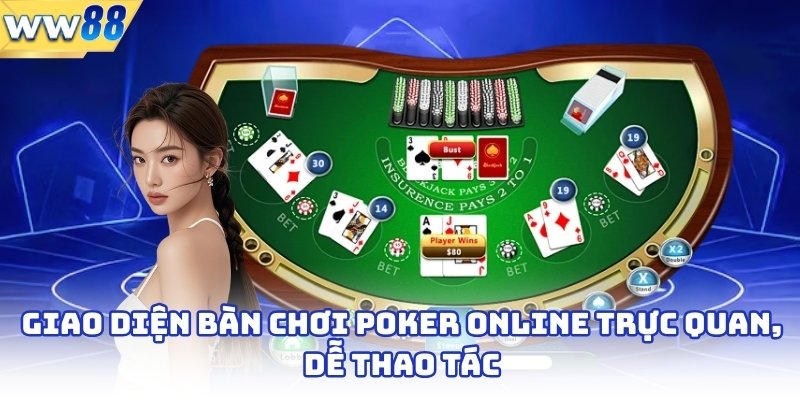 Giao diện bàn chơi poker online trực quan, dễ thao tác